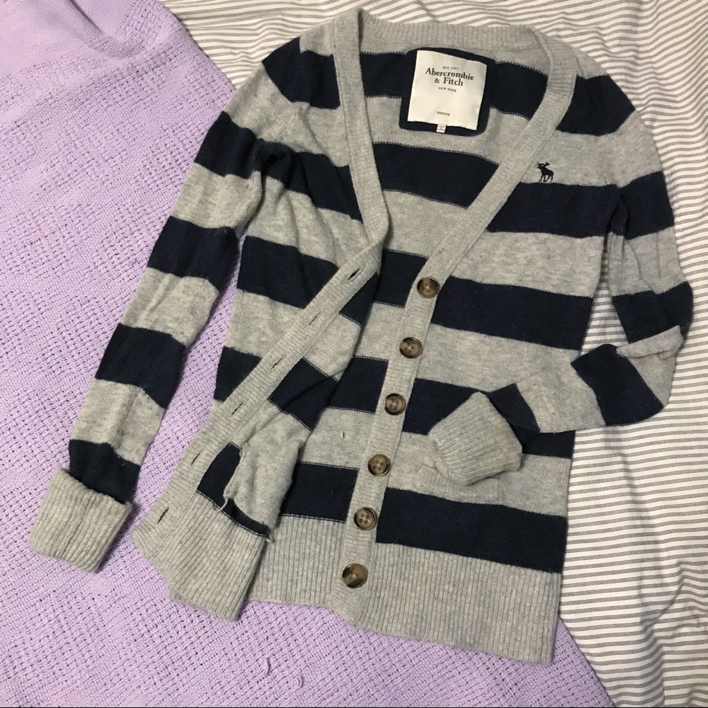 Abercrombie Navy/grey spring striped cardigan